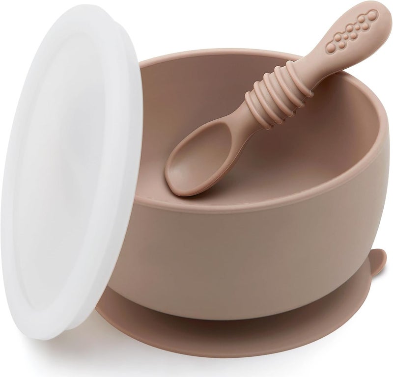 SAMiGO Silicone Baby Bowl and Spoon Set with Suction and Lid, First Stage Self Feeding Essentials, Food Bowl for 6+ Months - Image 1